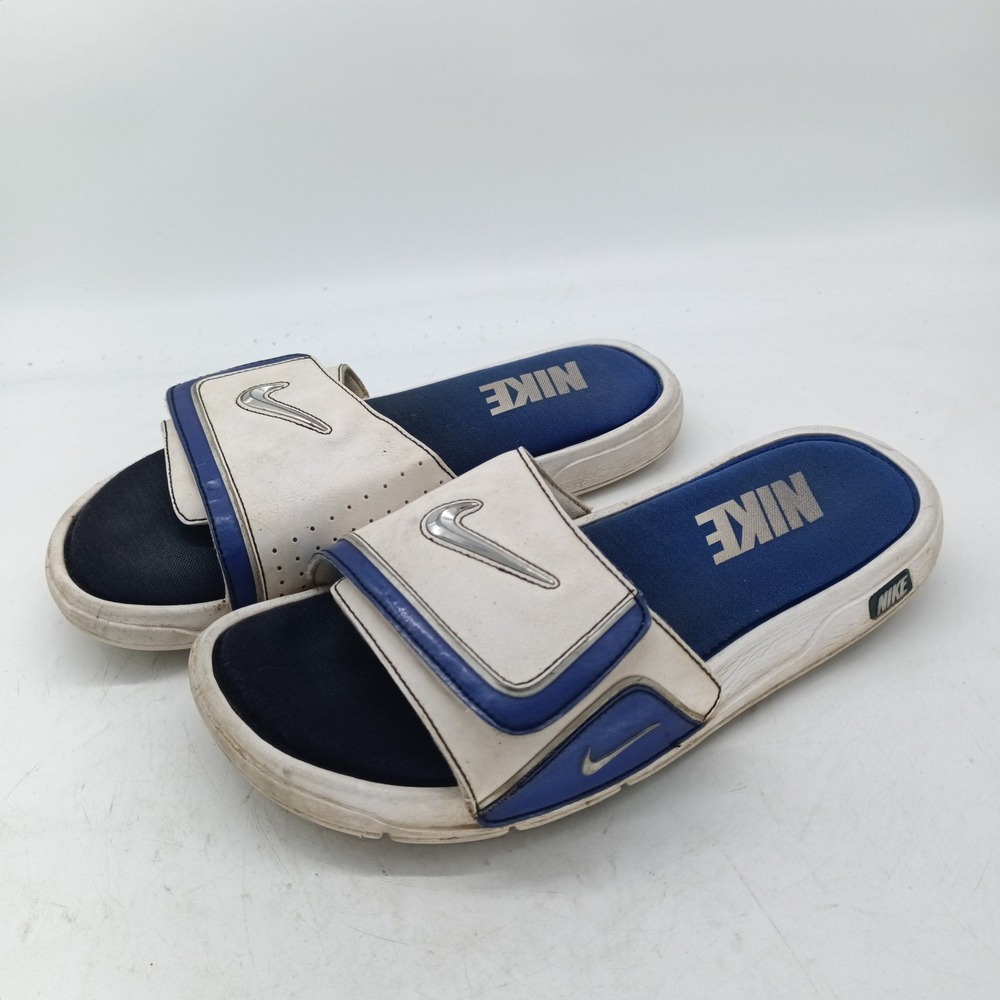 Nike Mens Slide Sandals Size 9 White Royal Blue Silver Swoosh 415205 140 S16